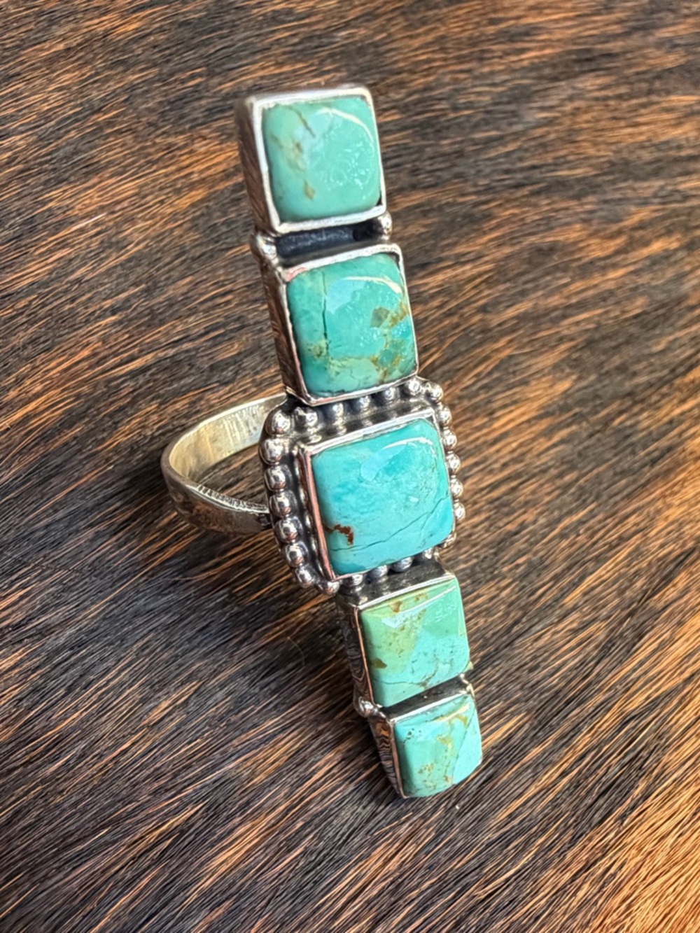 Turquoise Multi-Stone Sterling Silver Bar Ring Adjustable | 925 Sterling Silver